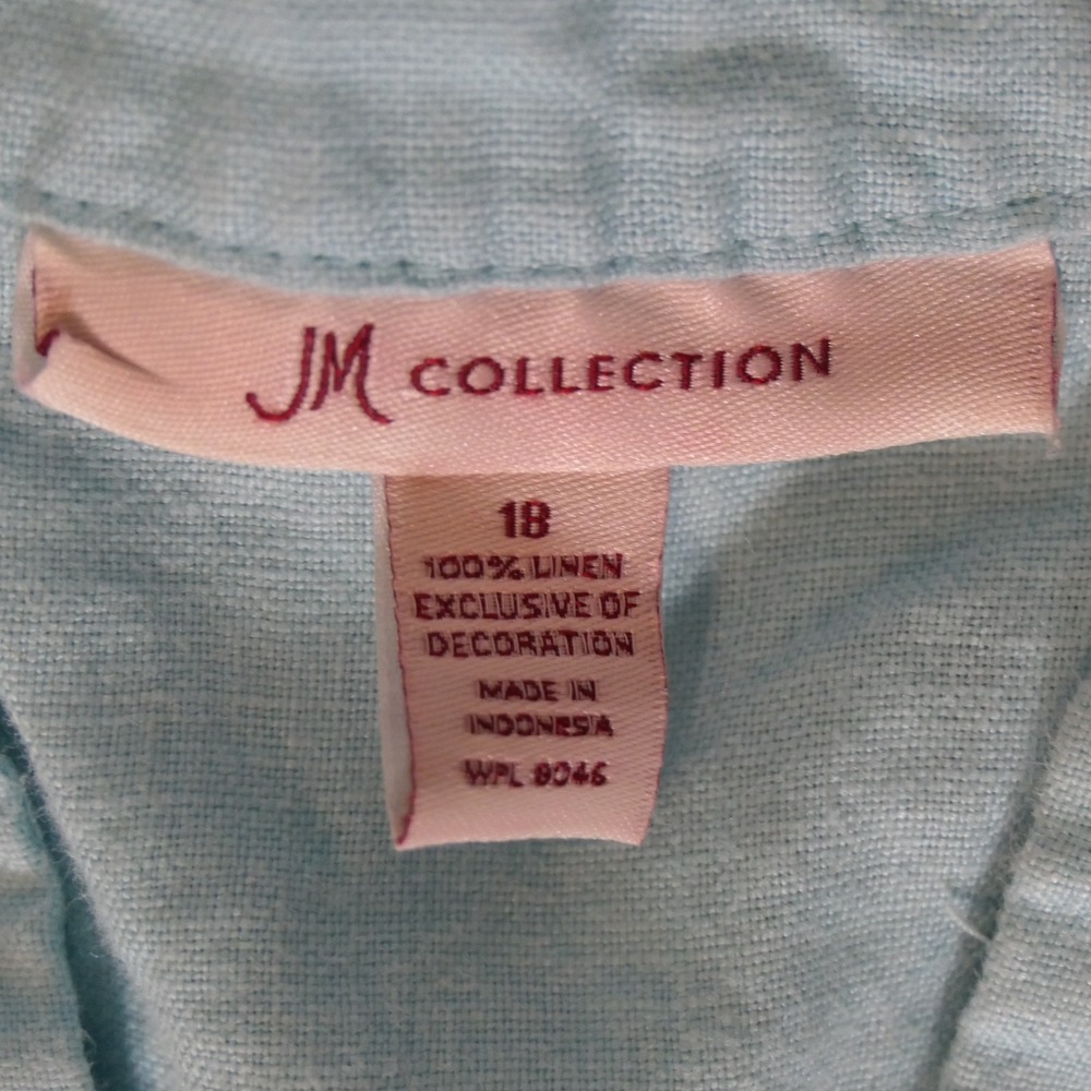 JM Collection Womens Tunic 18 Blue Linen Coastal Grandmother Embroidered Sequin - Picture 2 of 5